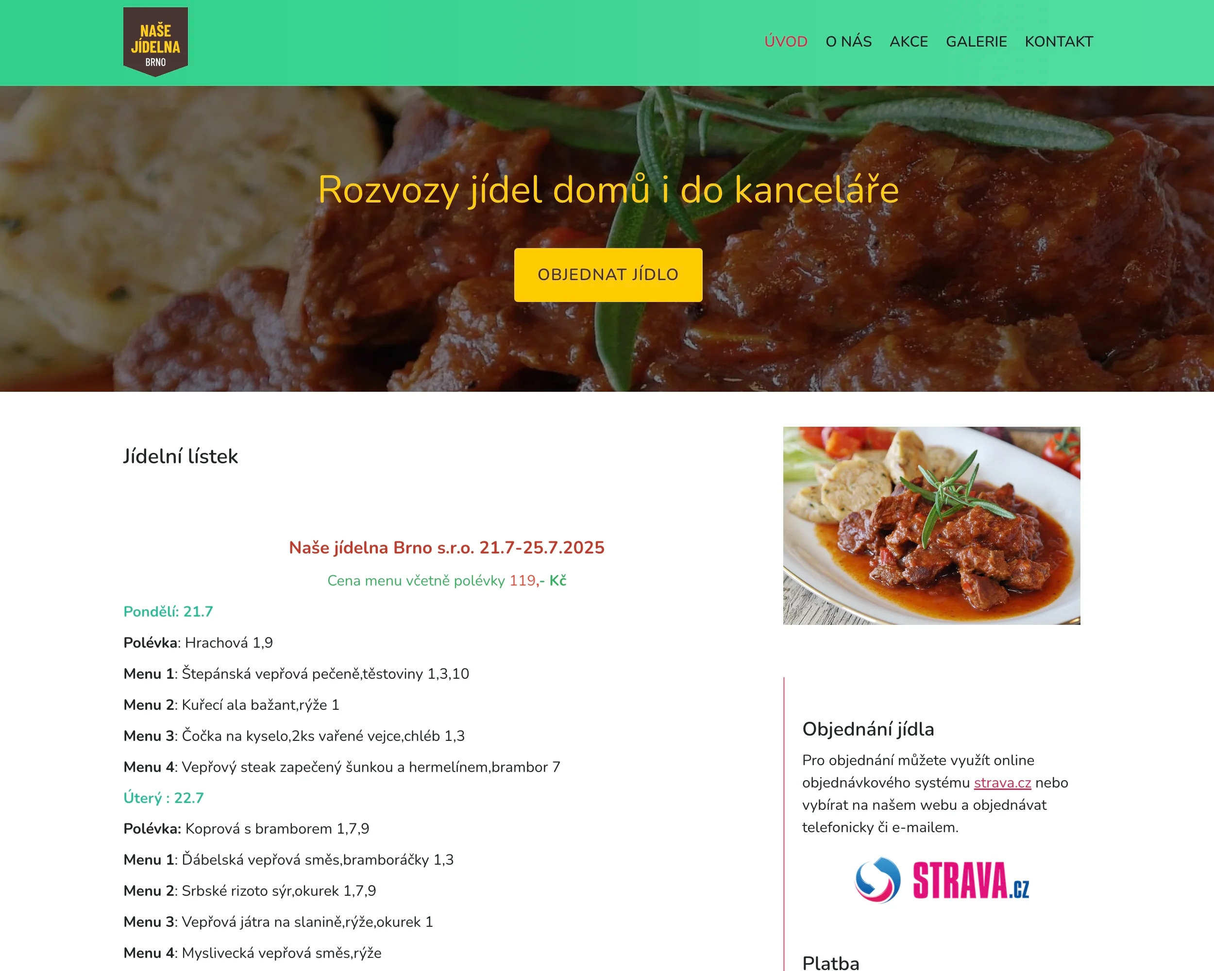 Náhled projektu Webové stránky Naše jídelna Brno